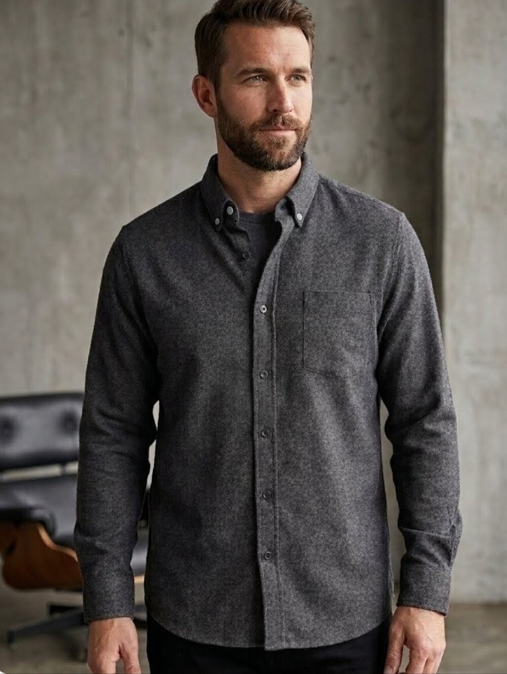 NWT John Bartlett-Consensus Men's XL - Dark Gray Herringbone Button-Down Shirt